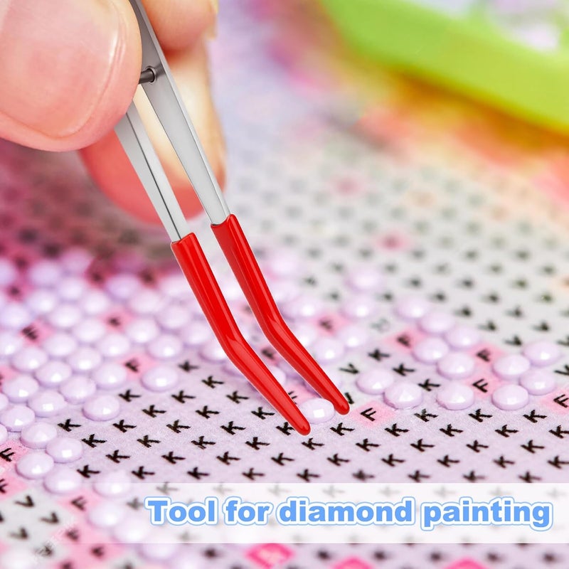 Resflyar 6 PCS Tweezers with Rubber Tips Set, PVC Coated Precision Tweezers, Rubber Straight Tip Tweezer Rubbers Flat Tip and Long Bent Tweezer for Craft Jewelry Beads Lab Industrial Stamps, Red - Image 5